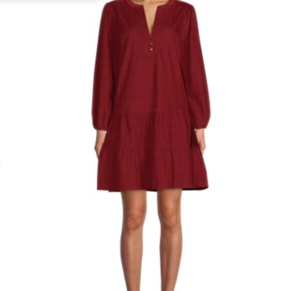 CRANBERRY WOVEN TIERED DRESS HOLIDAY CASUAL PLUS SIZE XXL-20 GUC - Picture 2 of 14